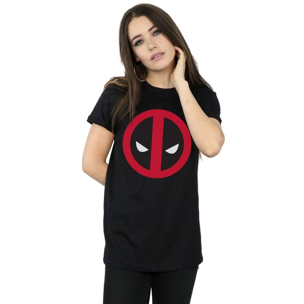 Marvel Deadpool Large Clean Logo Cotton Boyfriend Shirt In Black Marvel Deadpool Large Clean Logo Cotton Boyfriend Shirt In Black
