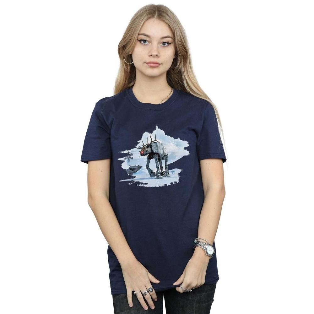 Star Wars Christmas At-At Reindeer Cotton Boyfriend Shirt In Navy Star Wars Christmas At-At Reindeer Cotton Boyfriend Shirt In Navy