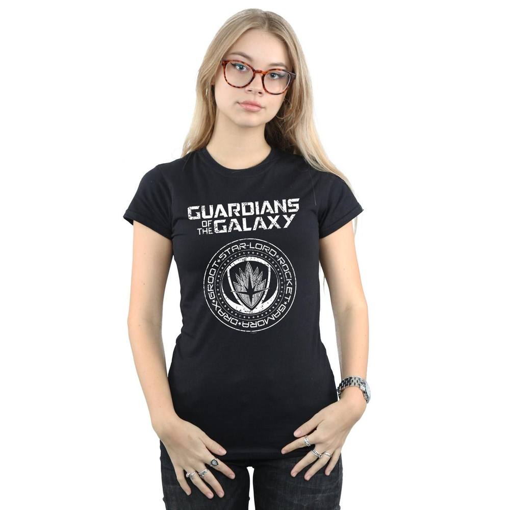 Marvel Guardians Of The Galaxy Vol. Distressed Seal Cotton Shirt In Black Marvel Guardians Of The Galaxy Vol. Distressed Seal Cotton Shirt In Black