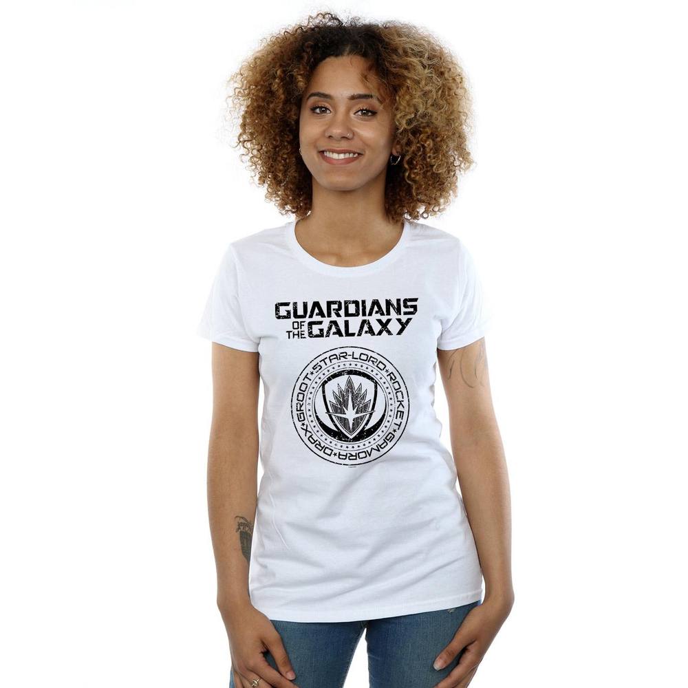 Marvel Guardians Of The Galaxy Vol. Distressed Seal Cotton Shirt In White Marvel Guardians Of The Galaxy Vol. Distressed Seal Cotton Shirt In White