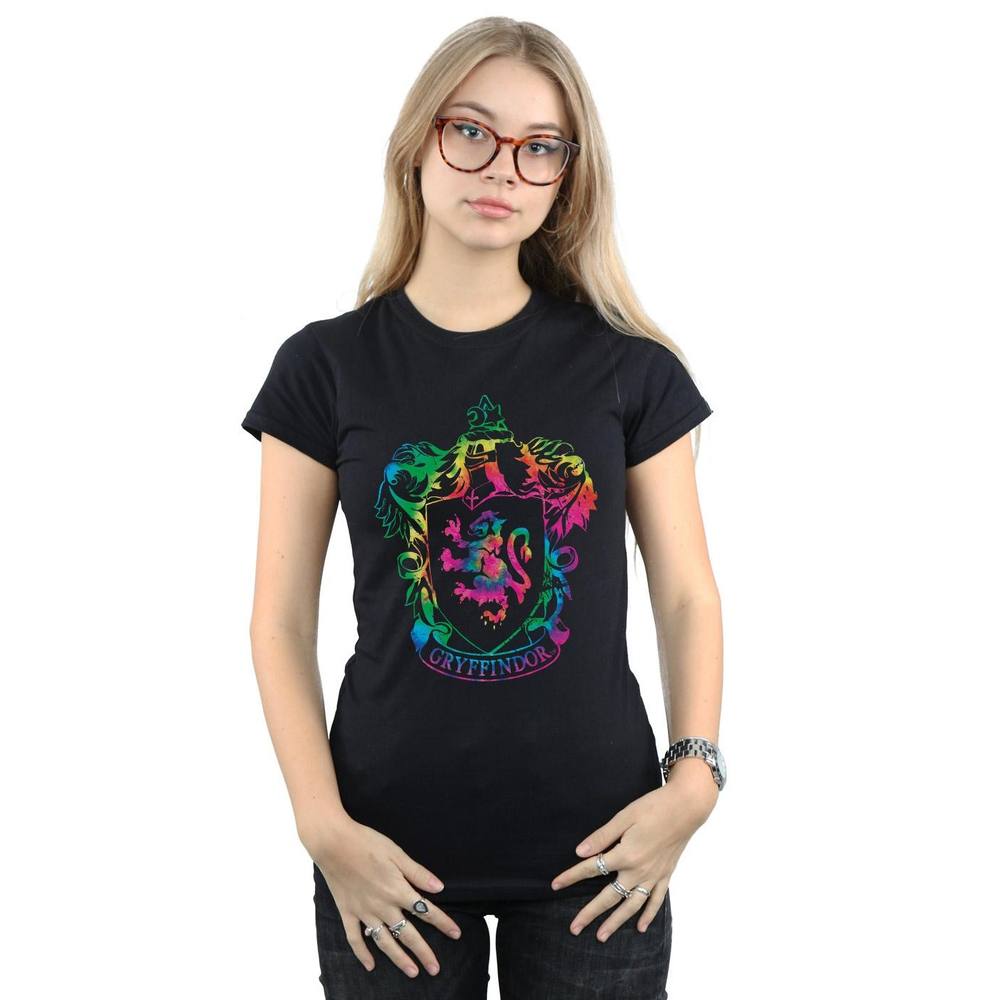 Harry Potter Gryffindor Crest Tie Dye Infill Cotton Shirt In Black Harry Potter Gryffindor Crest Tie Dye Infill Cotton Shirt In Black
