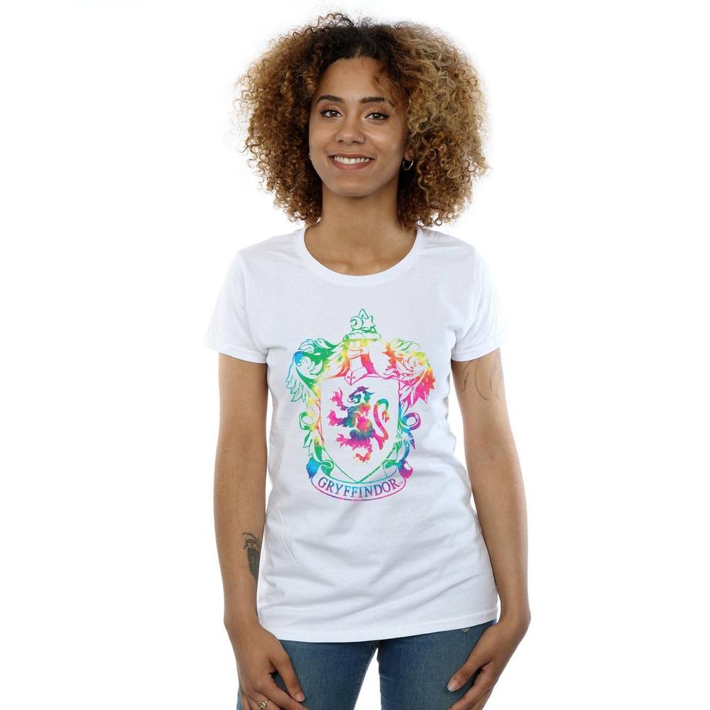 Harry Potter Gryffindor Crest Tie Dye Infill Cotton Shirt In White Harry Potter Gryffindor Crest Tie Dye Infill Cotton Shirt In White