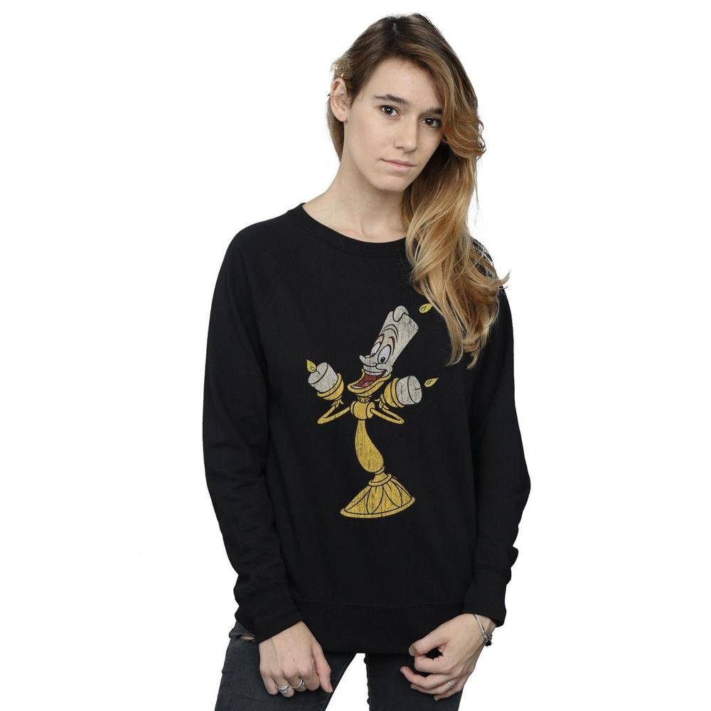 Disney Beauty And The Beast Lumiere Distressed Sweatshirt In Black Disney Beauty And The Beast Lumiere Distressed Sweatshirt In Black