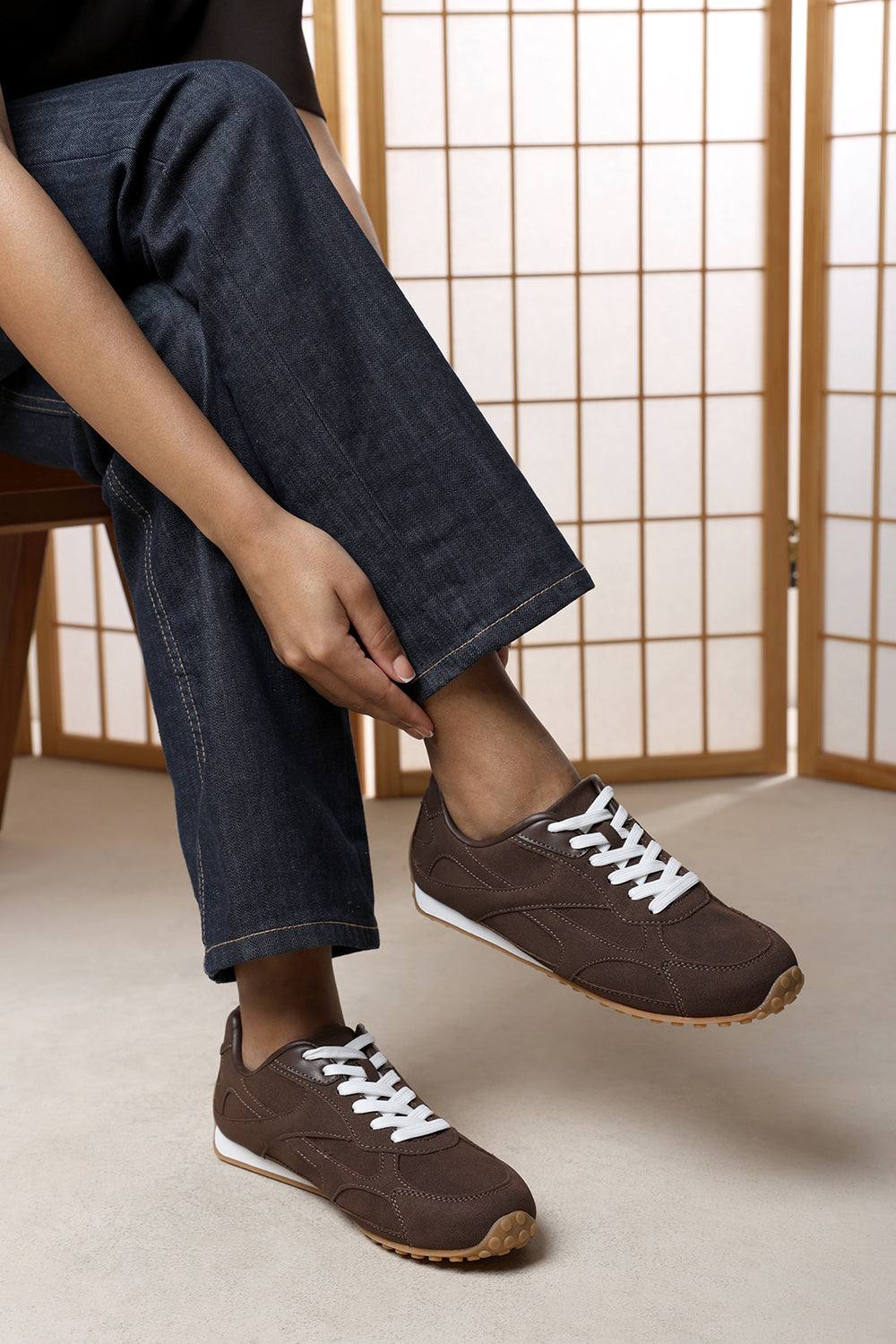 Where’s That From Marleigh Suede Retro Runner Trainer In Brown Where’s That From Marleigh Suede Retro Runner Trainer In Brown