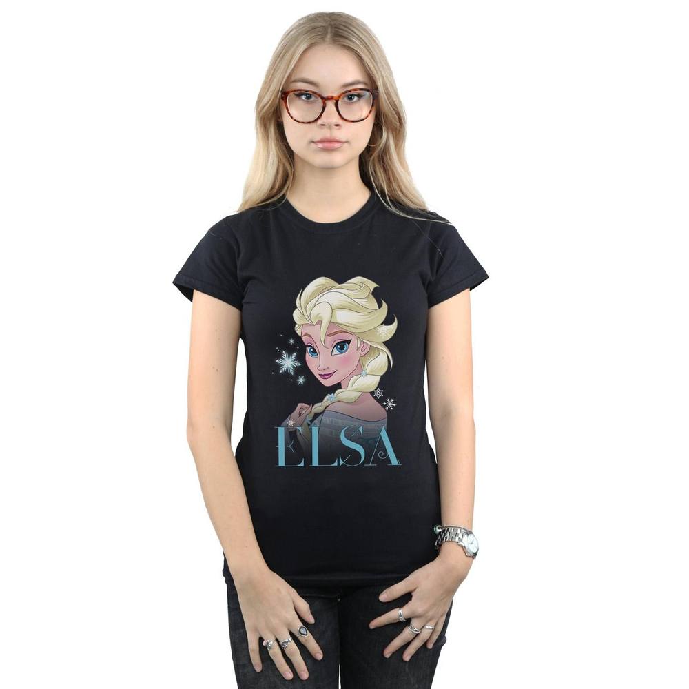 Disney Frozen Elsa Snowflake Portrait Cotton Shirt In Black Disney Frozen Elsa Snowflake Portrait Cotton Shirt In Black