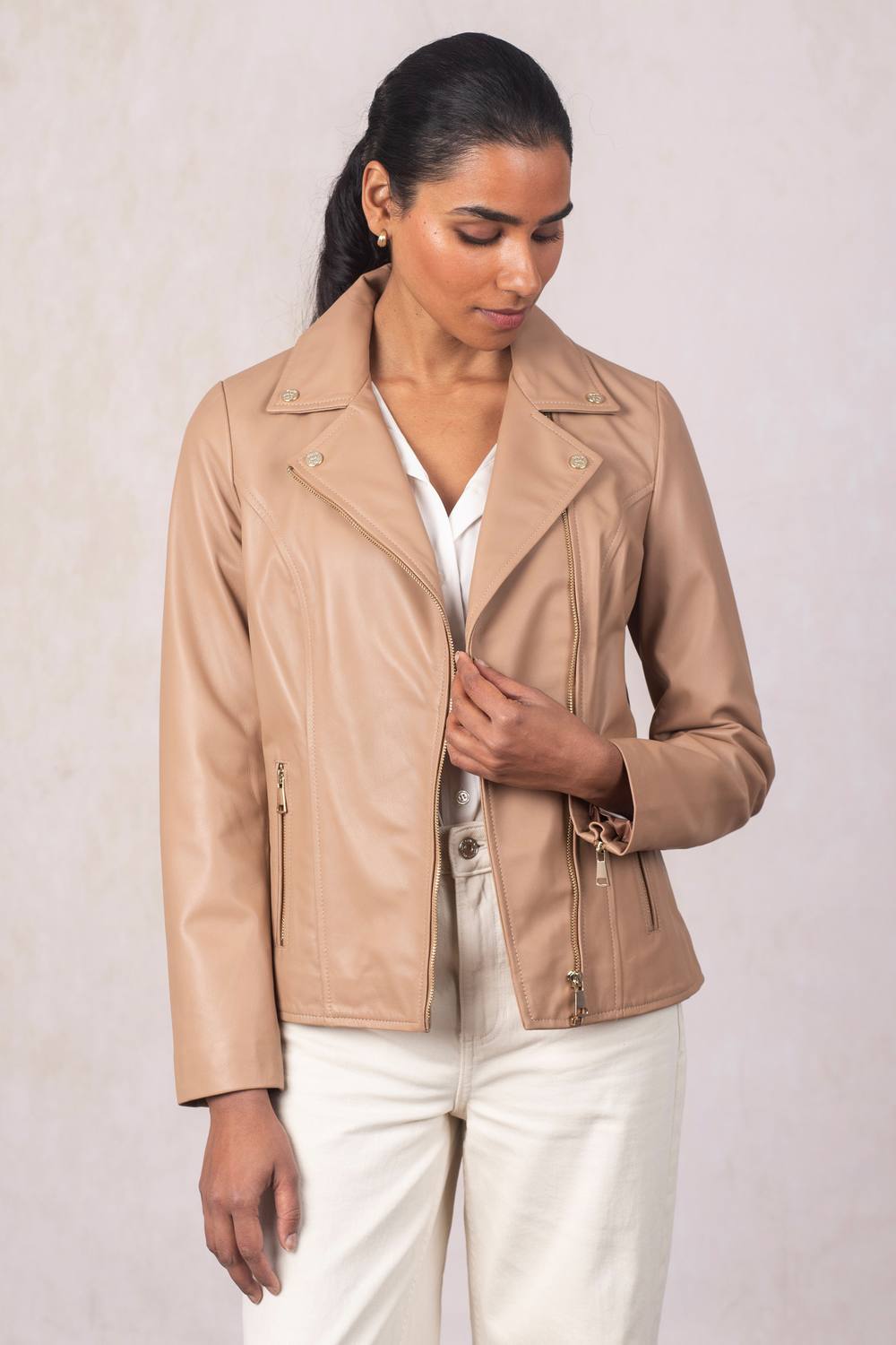 Lakeland Leather ‘knotts’ Leather Biker Jacket In Camel Lakeland Leather ‘knotts’ Leather Biker Jacket In Camel
