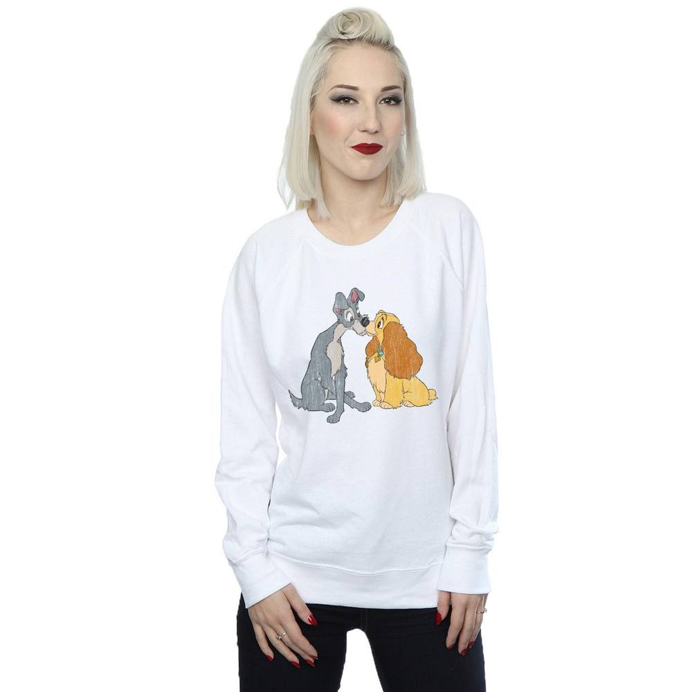 Disney Lady And The Tramp Distressed Kiss Sweatshirt In White Disney Lady And The Tramp Distressed Kiss Sweatshirt In White