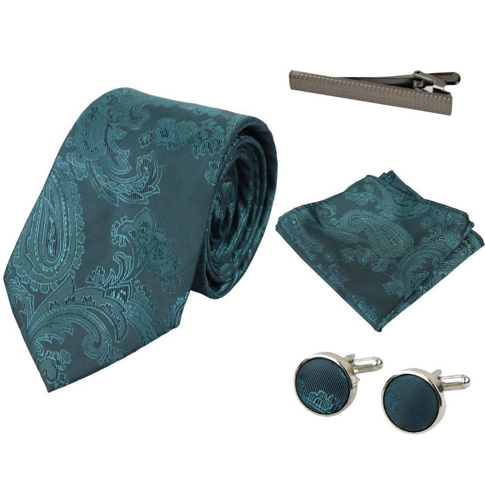 Paul Andrew Unisex Paisley Neck Tie Pocket Square Cuff Links in Green Paul Andrew Unisex Paisley Neck Tie Pocket Square Cuff Links in Green