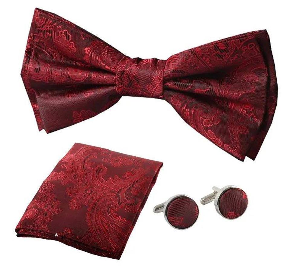 Paul Andrew Unisex Bow Tie Pocket Square Cuff Links Gift Set in Wine
