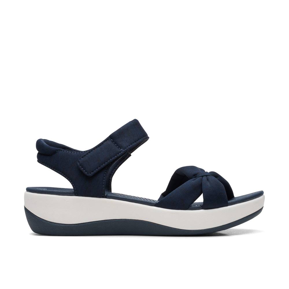 Clarks Arla Shore Navy Textile Flat Sandals In Blue Clarks Arla Shore Navy Textile Flat Sandals In Blue