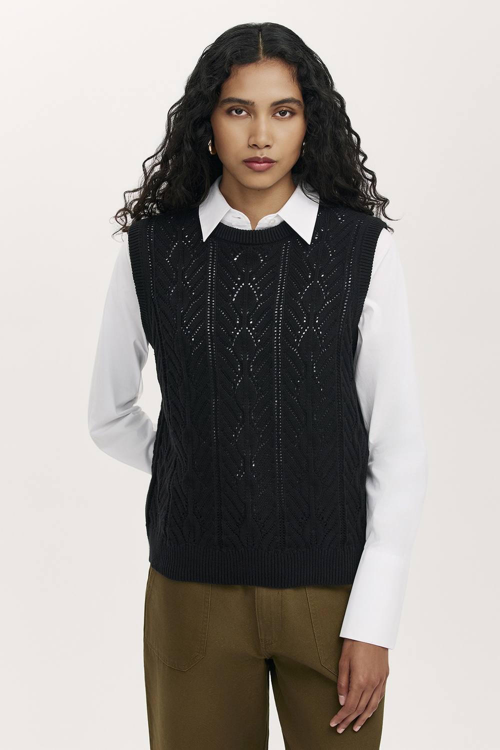 Finery London Prim Round Neck Knitted Vest In True Black Finery London Prim Round Neck Knitted Vest In True Black