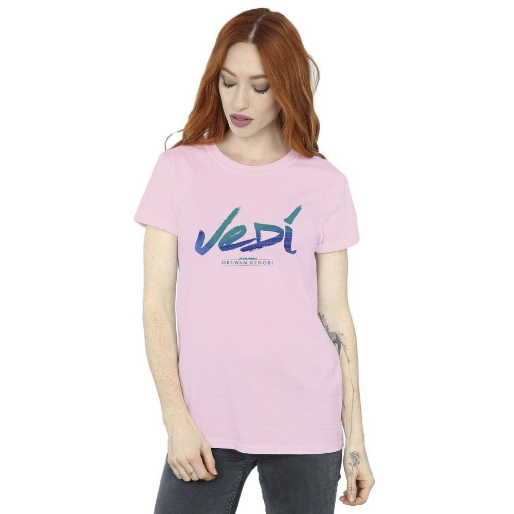 Star Wars Obi-Wan Kenobi Jedi Painted Font Cotton Boyfriend Shirt In Baby Pink Star Wars Obi-Wan Kenobi Jedi Painted Font Cotton Boyfriend Shirt In Baby Pink