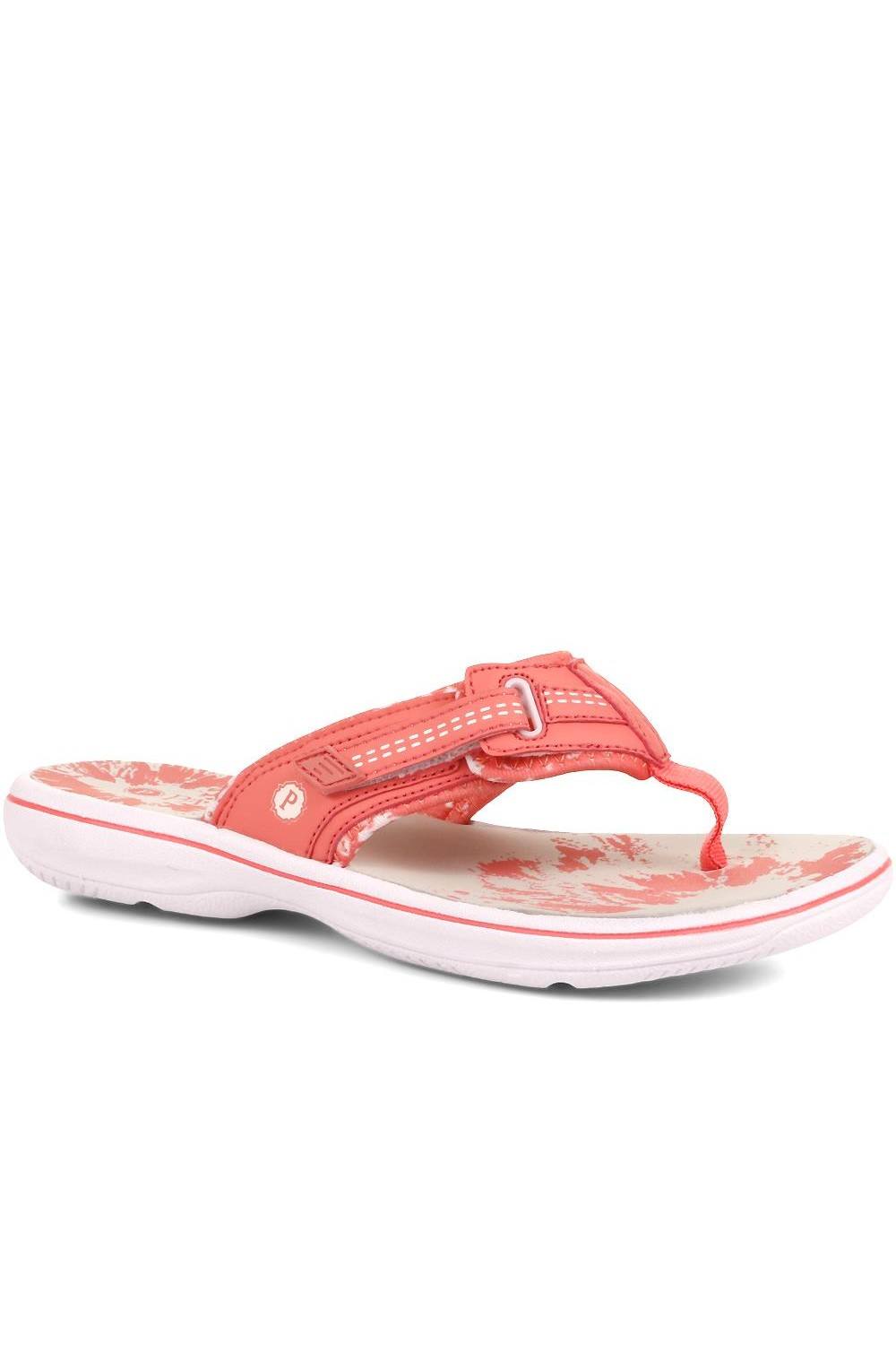 Pavers Touch-Fastening Toe Post Sandals In Coral Pavers Touch-Fastening Toe Post Sandals In Coral