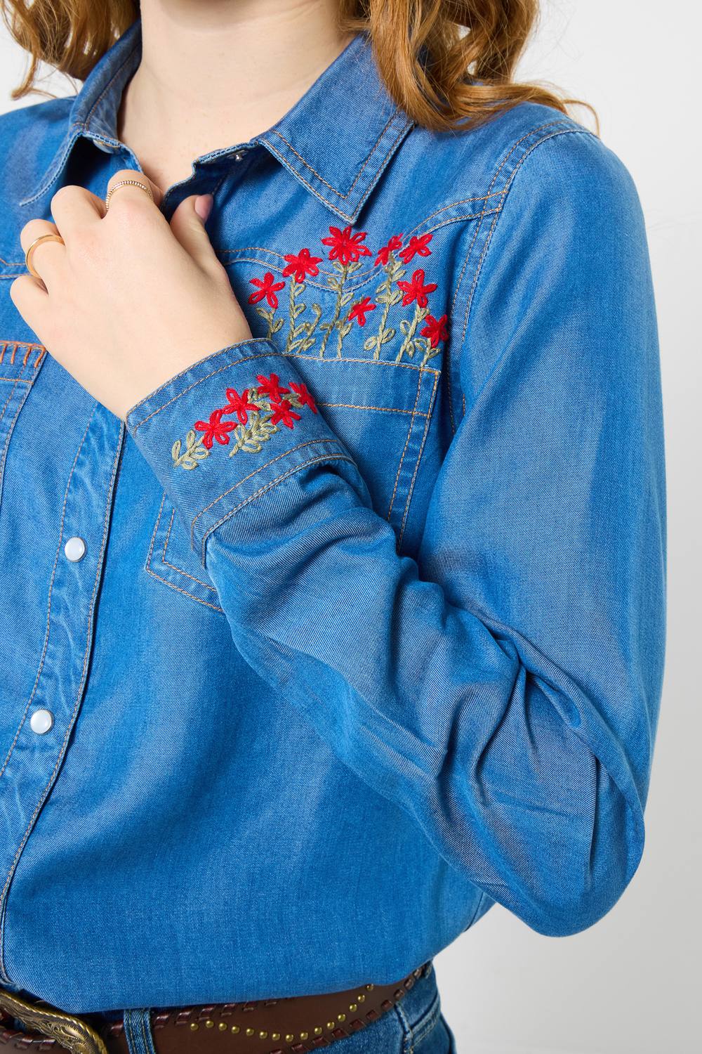 Joe Browns Floral Embroidered Denim Shirt In Blue Joe Browns Floral Embroidered Denim Shirt In Blue