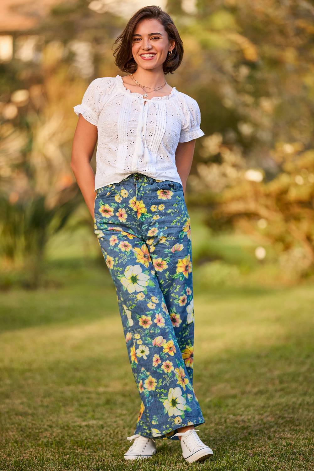 Joe Browns Floral Printed Wide Leg Jeans In Blue