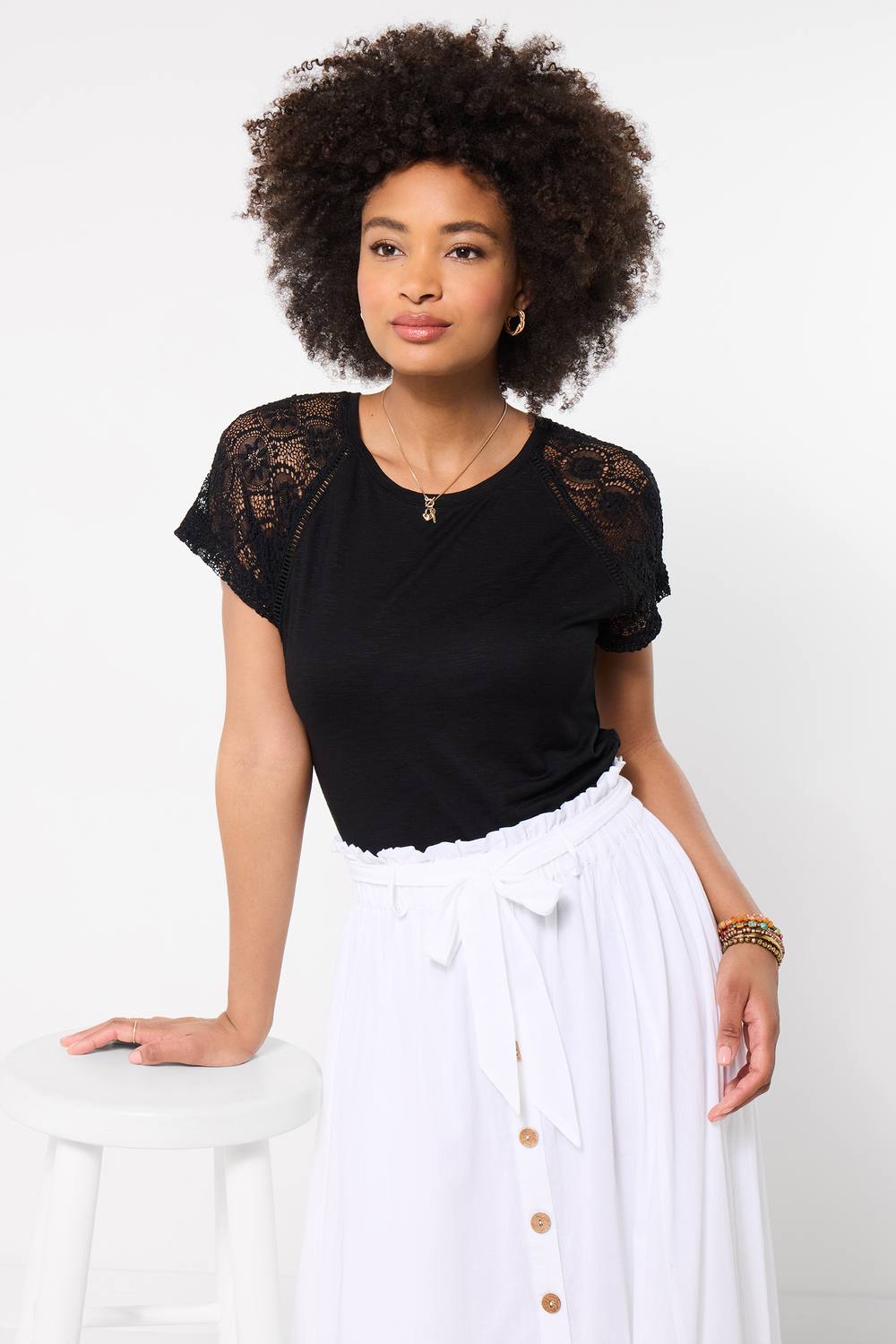Joe Browns Lace Sleeve Jersey Shirt In Black Joe Browns Lace Sleeve Jersey Shirt In Black