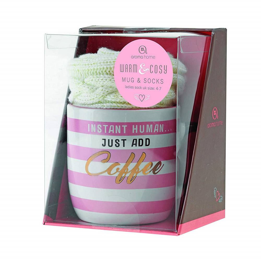 Aroma Home Warm & Cosy Just Add Coffee Mug & Socks Gift Set In Pink Aroma Home Warm & Cosy Just Add Coffee Mug & Socks Gift Set In Pink