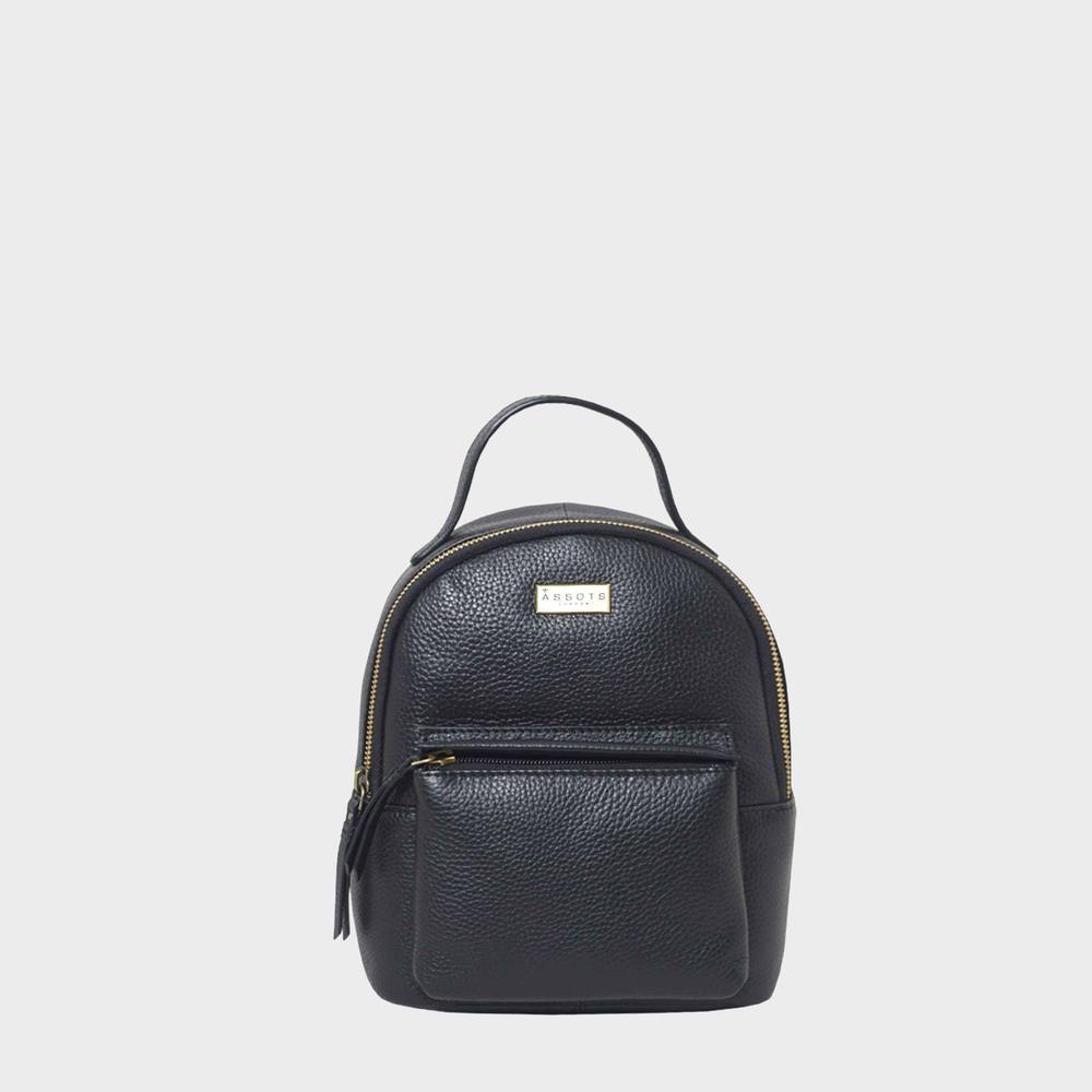 Assots London Betty’ Zip Top Mini Pebble Grain Leather Backpack In Black Assots London Betty’ Zip Top Mini Pebble Grain Leather Backpack In Black