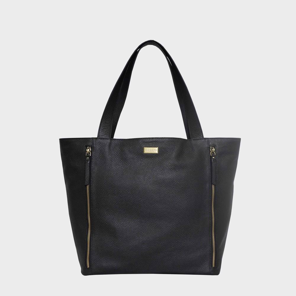Assots London Corder’ Pebble Grain Real Leather Oversized Tote Bag In Black Assots London Corder’ Pebble Grain Real Leather Oversized Tote Bag In Black