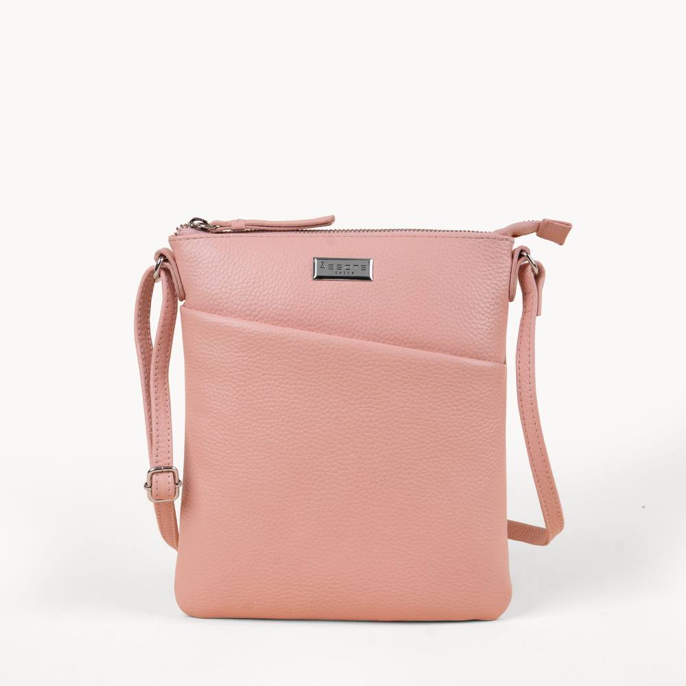 Assots London ‘linby’ Pebble Grain Leather Crossbody Sling Bag In Peach Assots London ‘linby’ Pebble Grain Leather Crossbody Sling Bag In Peach