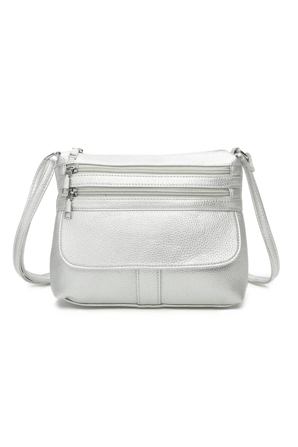 Fontanella Fashion Quadruple Zips Pu Messenger Bag In Silver