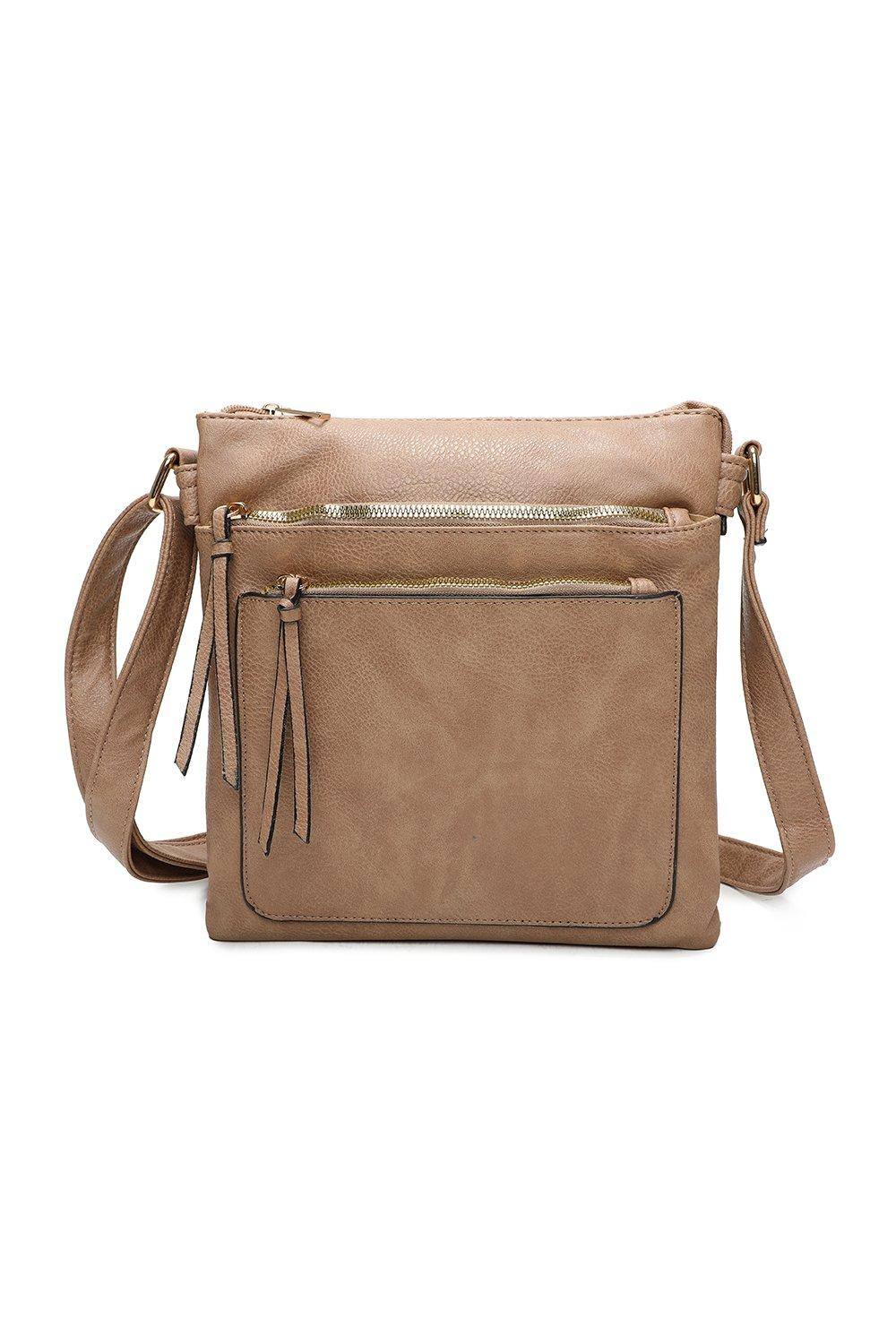 Fontanella Fashion Swift Triple Zip Pu Leather Crossbody Messenger Bag In Beige Fontanella Fashion Swift Triple Zip Pu Leather Crossbody Messenger Bag In Beige