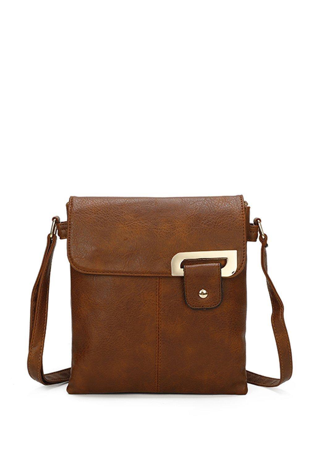 Fontanella Fashion Clasico Gold Accent Buckle Pu Leather Crossbody Messenger Bag In Brown Fontanella Fashion Clasico Gold Accent Buckle Pu Leather Crossbody Messenger Bag In Brown