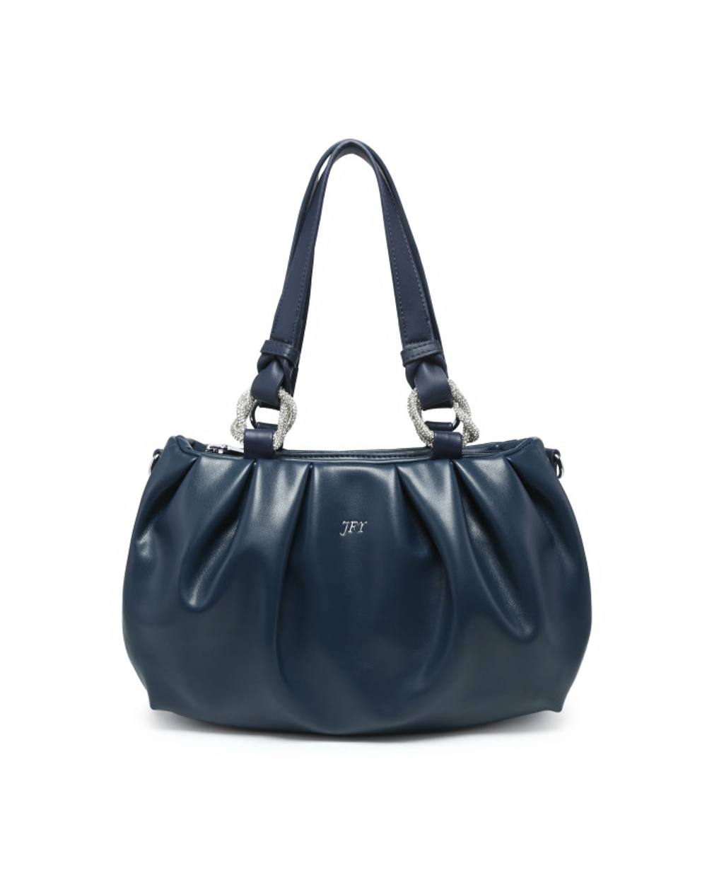 Jfy Pleated Top Handle Zip Closure Hobo Shoulder Bag In Dark Blue Jfy Pleated Top Handle Zip Closure Hobo Shoulder Bag In Dark Blue