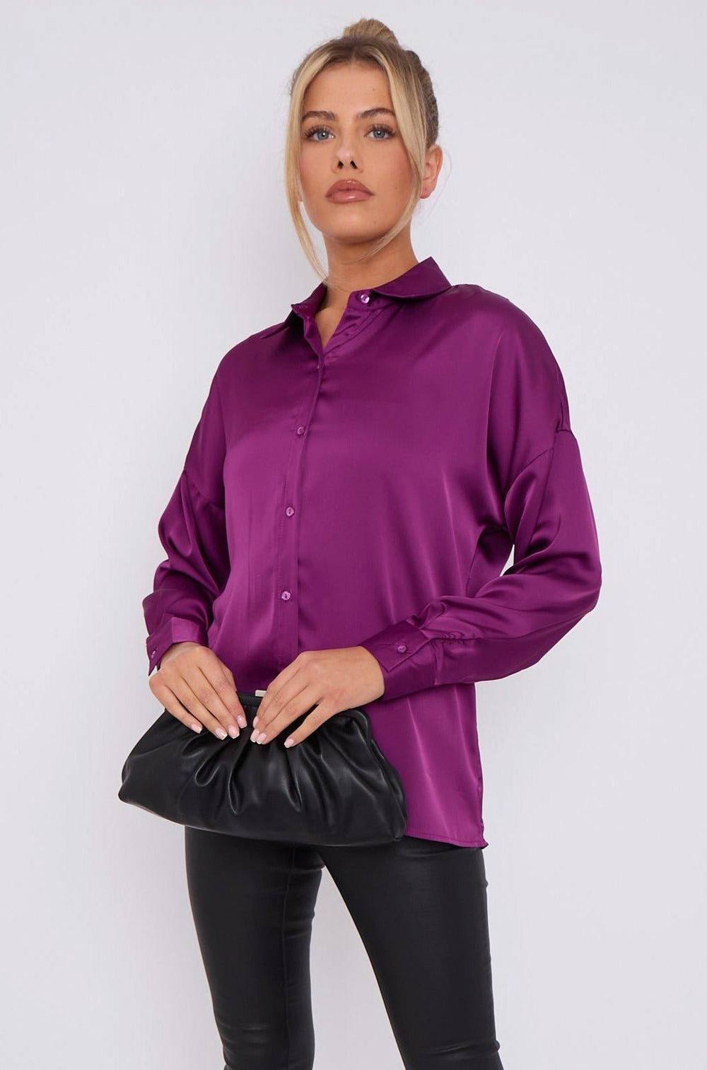 Love Sunshine Purple Brushed Satin Shirt Love Sunshine Purple Brushed Satin Shirt