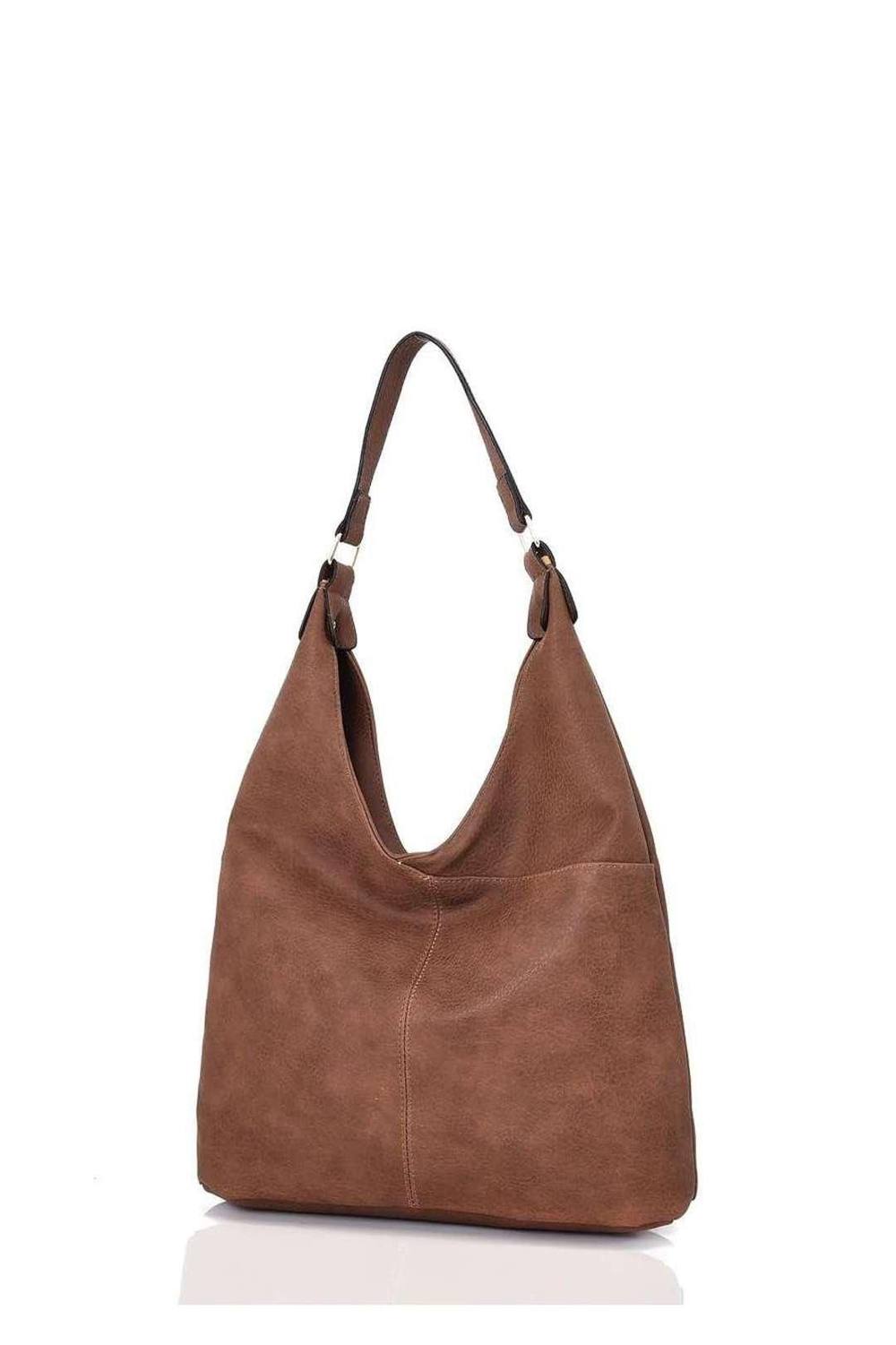 Kitise Large V Silhouette Slouch Pu Leather Tote Bag In Brown Kitise Large V Silhouette Slouch Pu Leather Tote Bag In Brown