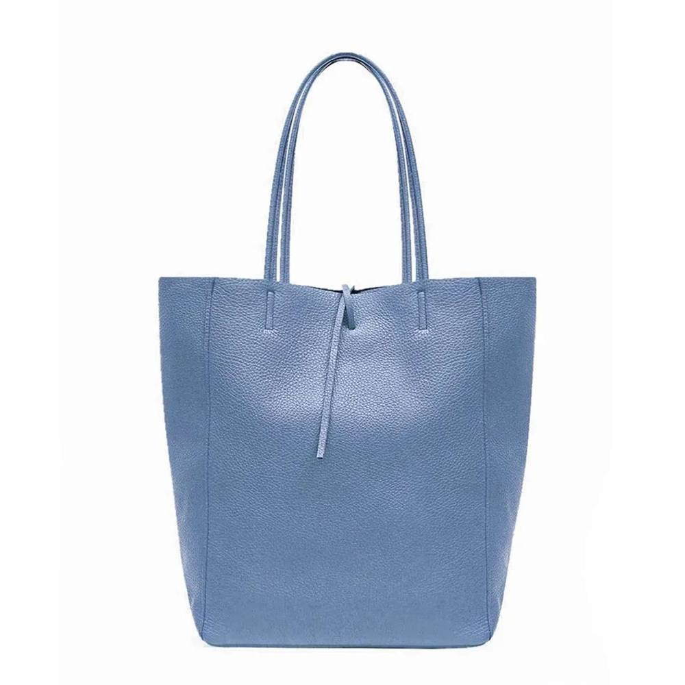 Kitise Large Genuine Italian Soft Leather Tie Closure Tote Bag In Blue Kitise Large Genuine Italian Soft Leather Tie Closure Tote Bag In Blue