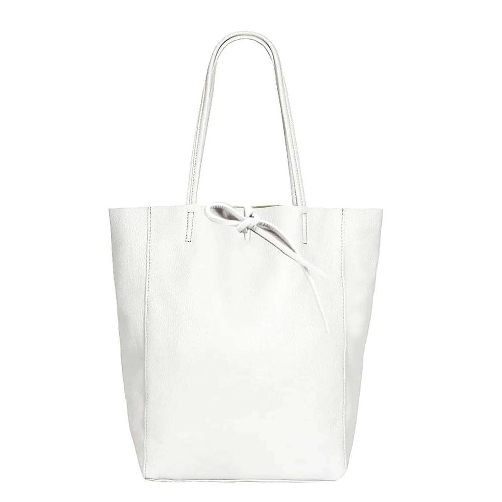 Kitise Large Genuine Italian Soft Leather Tie Closure Tote Bag In White Kitise Large Genuine Italian Soft Leather Tie Closure Tote Bag In White