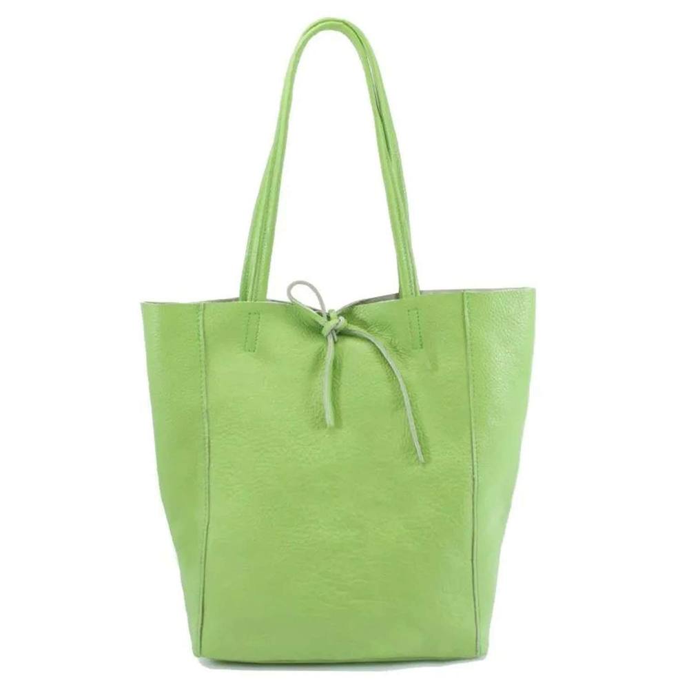 Kitise Large Genuine Italian Soft Leather Tie Closure Tote Bag In Green Kitise Large Genuine Italian Soft Leather Tie Closure Tote Bag In Green
