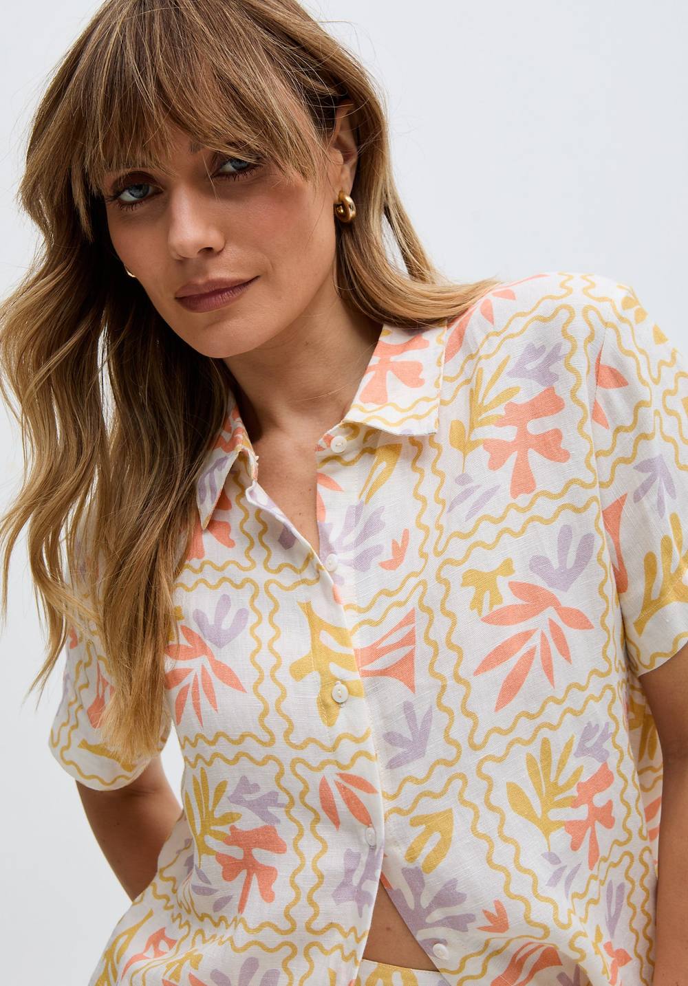 Raffya Matisse Button Down Patchwork Floral Print Shirt In Multi Raffya Matisse Button Down Patchwork Floral Print Shirt In Multi