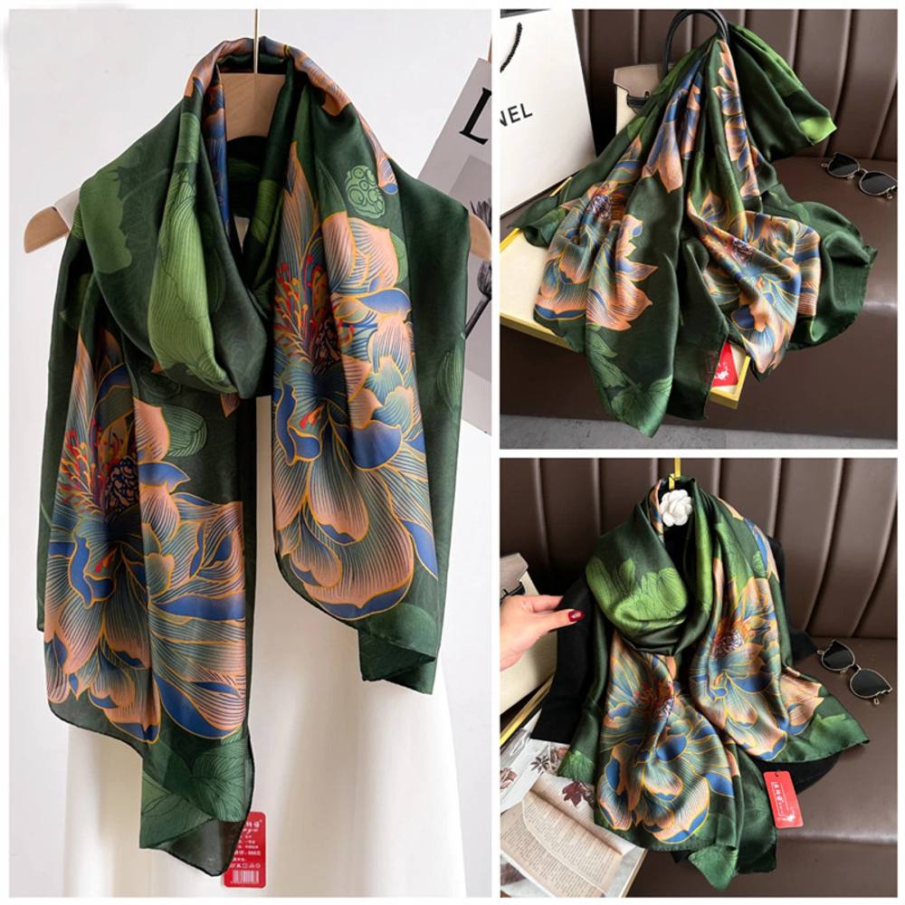 Peach Accessories Emerald Green Floral Satin Feel Scarf Peach Accessories Emerald Green Floral Satin Feel Scarf