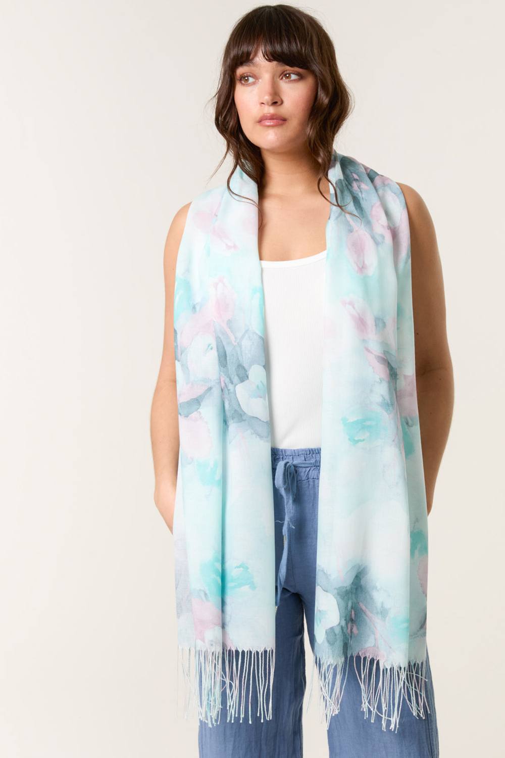 Blue Vanilla Floral Print Scarf In Pink Blue Vanilla Floral Print Scarf In Pink