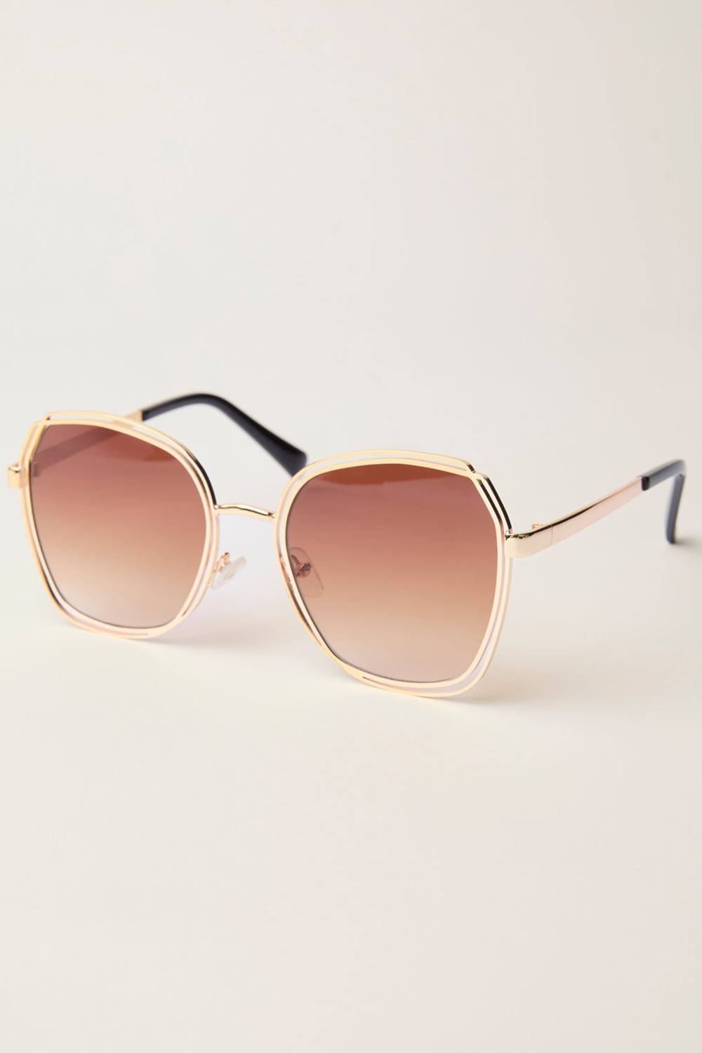 Blue Vanilla Gold Frame Oversized Sunglasses In Brown Blue Vanilla Gold Frame Oversized Sunglasses In Brown