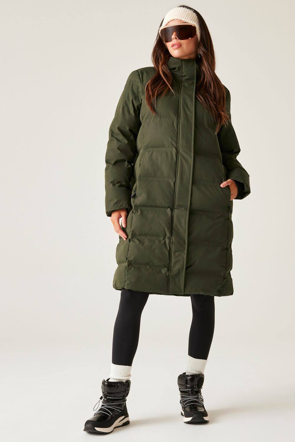 Dare B Wander Waterproof Longline Padded Jacket In Dark Green