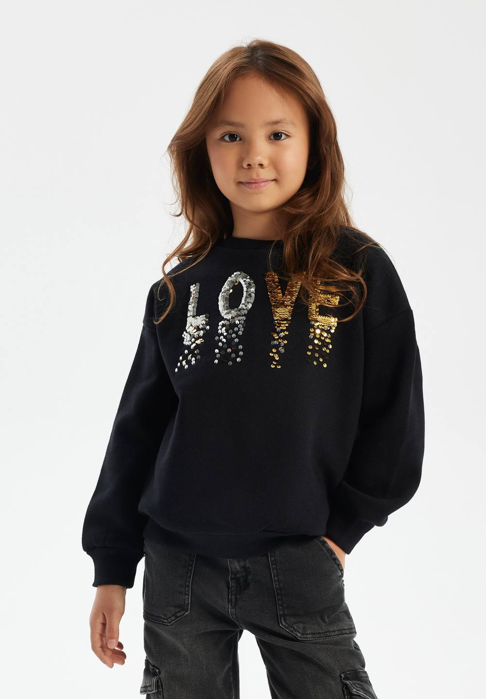 Minoti Sweatshirt With Sequin Applique In Black Minoti Sweatshirt With Sequin Applique In Black