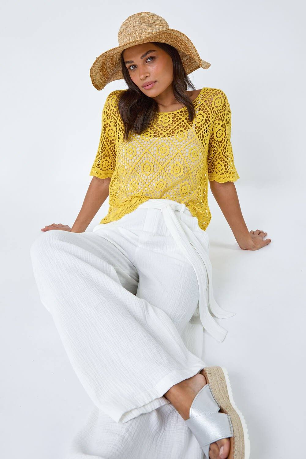 Roman Cotton Crochet Shirt In Yellow Roman Cotton Crochet Shirt In Yellow