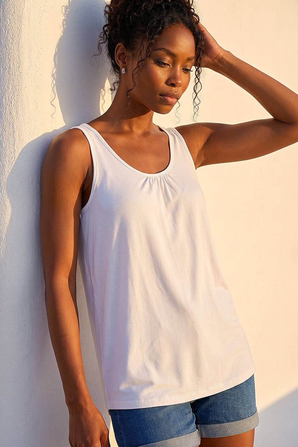 Roman Plain V-Neck Stretch Jersey Vest Top In Ivory Roman Plain V-Neck Stretch Jersey Vest Top In Ivory