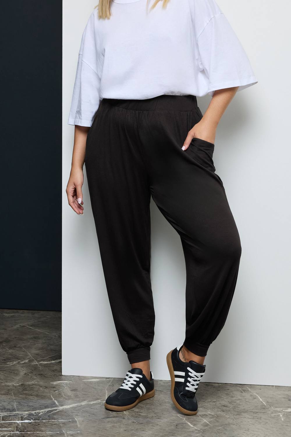 Yours Cuffed Harem Joggers In Black Yours Cuffed Harem Joggers In Black