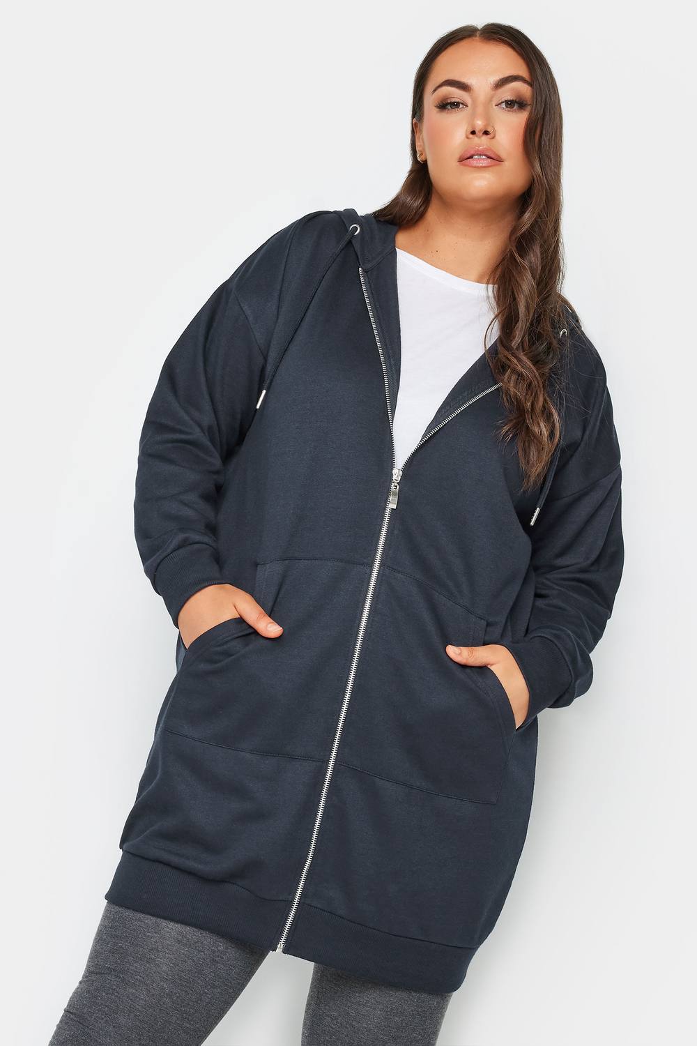 Yours Longline Zip Hoodie In Blue Yours Longline Zip Hoodie In Blue