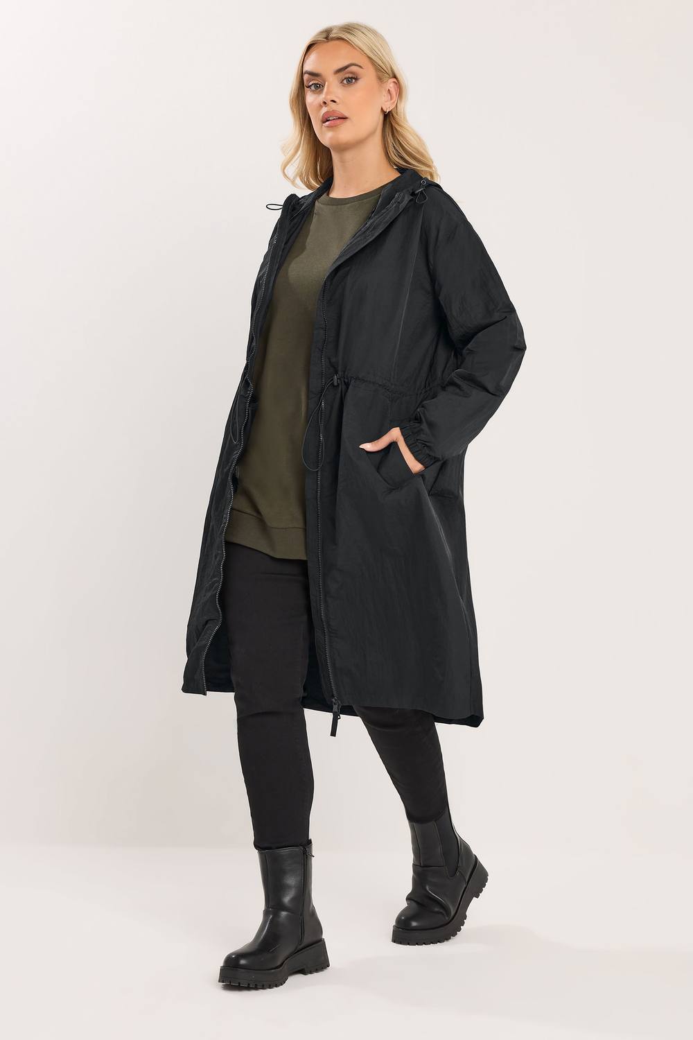 Yours Lightweight Longline Parka Jacket In Black Yours Lightweight Longline Parka Jacket In Black