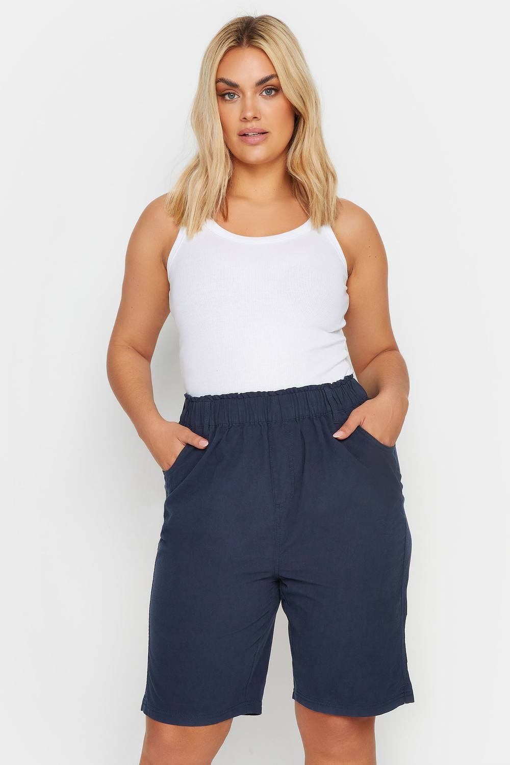 Yours Cool Cotton Shorts In Mid Navy Yours Cool Cotton Shorts In Mid Navy