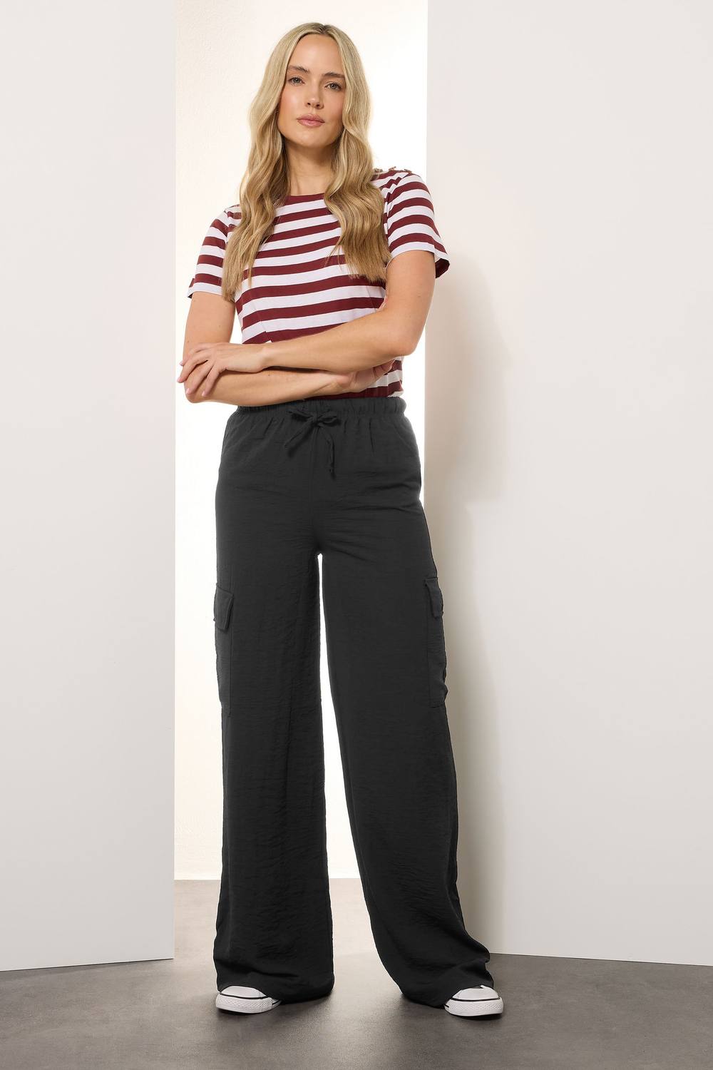Long Tall Sally Tall Cargo Crepe Wide Leg Trousers In Black Long Tall Sally Tall Cargo Crepe Wide Leg Trousers In Black