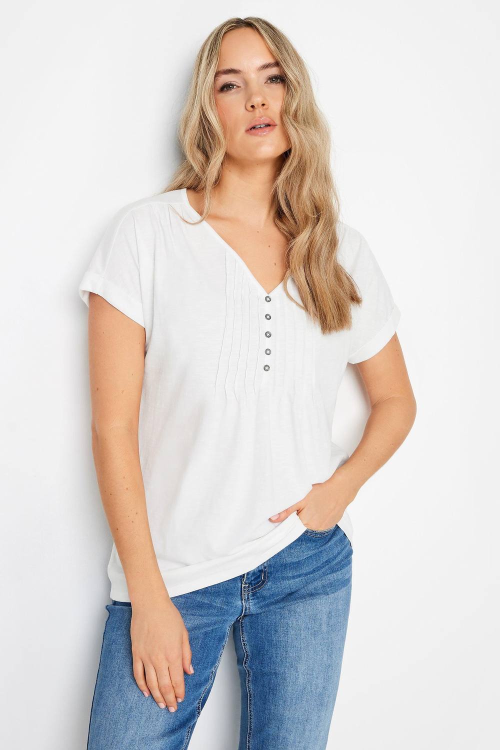 Long Tall Sally Tall Cotton Henley Shirt In White Long Tall Sally Tall Cotton Henley Shirt In White