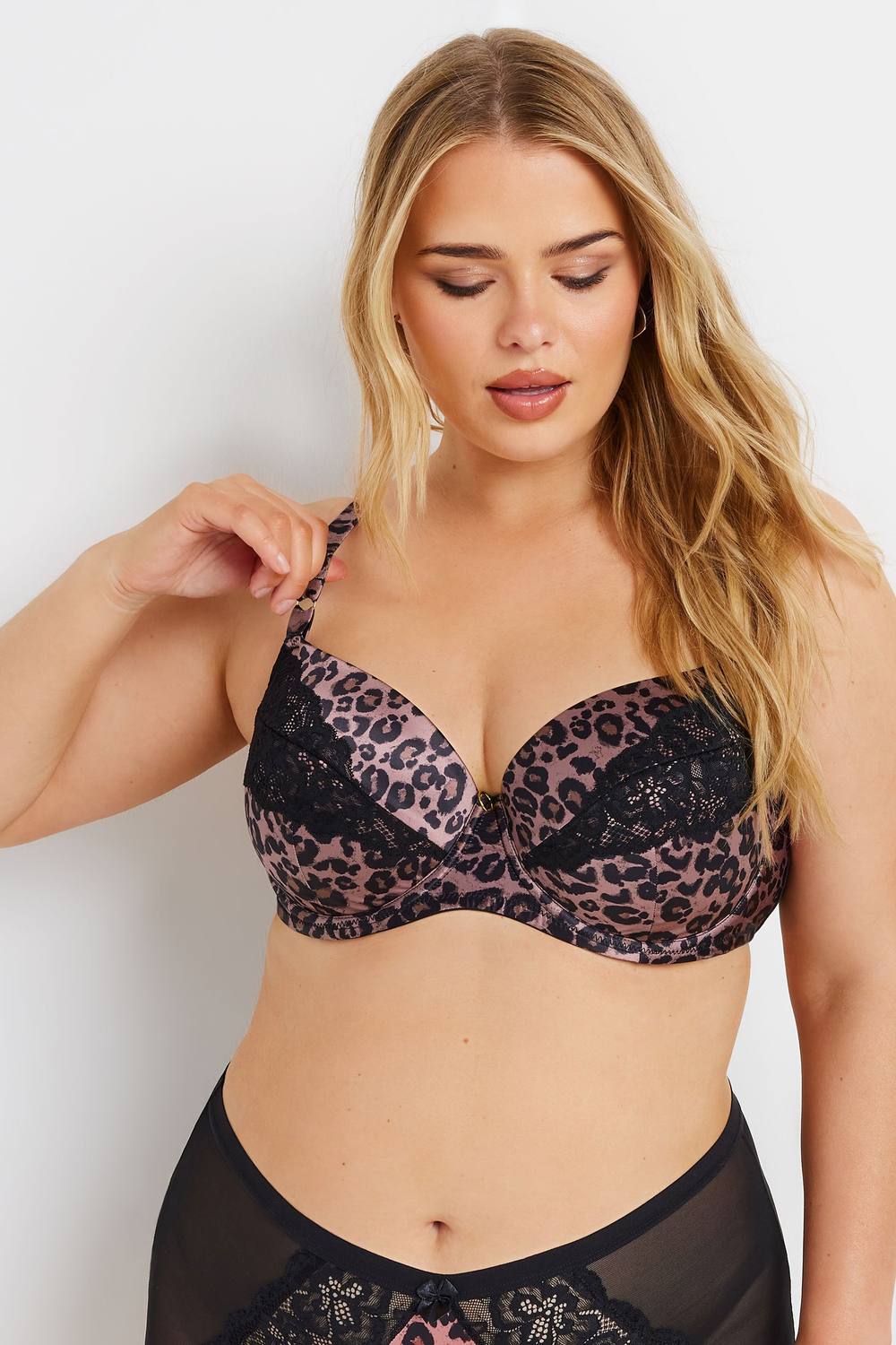 Yours Leopard Print Satin Shirt Bra In Pink Yours Leopard Print Satin Shirt Bra In Pink