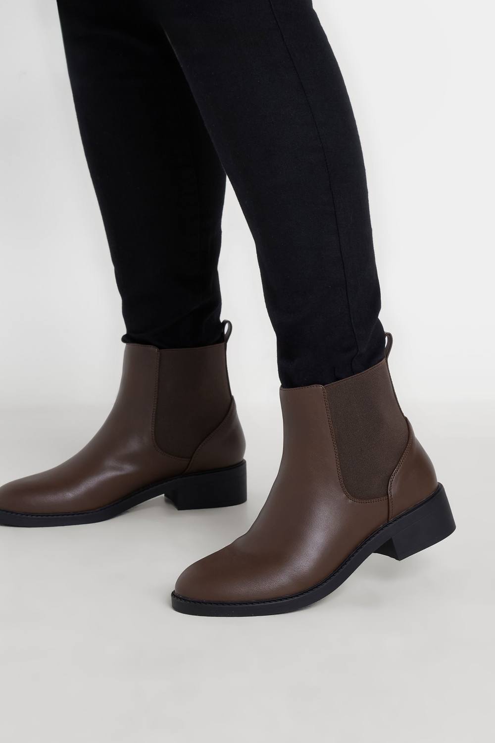 Yours Extra Wide Fit Faux Leather Elasticated Chelsea Boots In Brown Yours Extra Wide Fit Faux Leather Elasticated Chelsea Boots In Brown