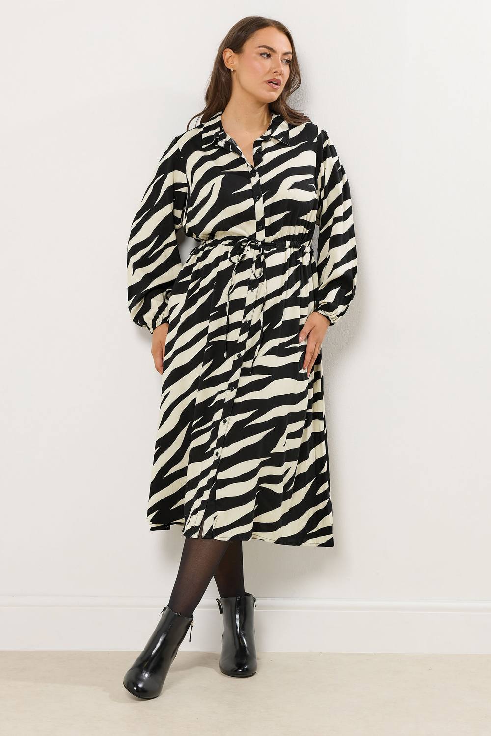 Yours Printed Long Sleeve Shirt Dress In Black Yours Printed Long Sleeve Shirt Dress In Black